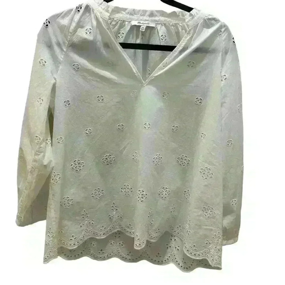 Women's Madewell Eyelet Popover White Top Size XXS - Picture 2 of 5